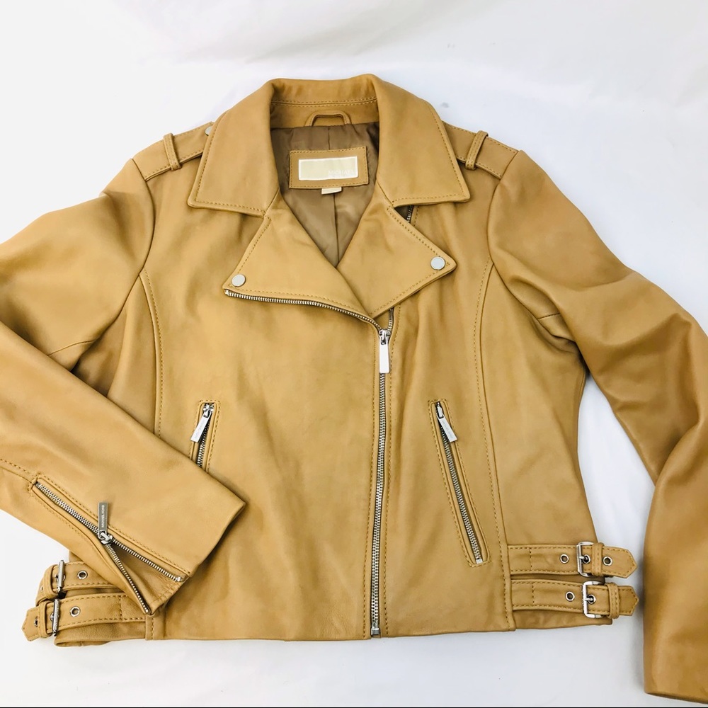 Michael Kors Tan Leather Moto Jacket